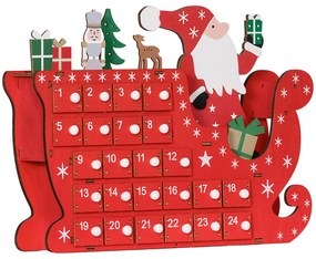 HOMCOM Calendar de Advent de umplut din lemn, decorațiune de Crăciun cu 24 sertare, Moș Crăciun și sanie, 22,5x8x36cm, roșu | Aosom Romania