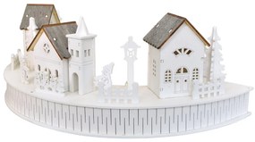 Decorație luminoasă din lemn cu LED-uri, sat cubiserică, 40 x 14 x 20 cm, semicirculară