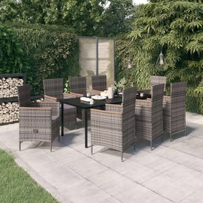3099436 vidaXL Set mobilier pentru grădină, cu perne, 9 piese, gri