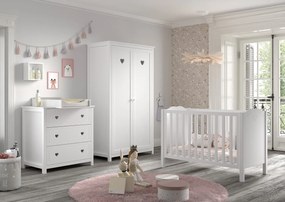 Set Mobilier AMORI Cameră Bebeluși, 3 Piese, Alb (Pin Masiv și MDF), Design Romantic – Vipack