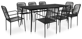 vidaXL Set mobilier de grădină, 9 piese, negru, sfoară bumbac și oțel