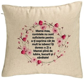 Perna Decorativa, Model cu Model pentru Mama cu text 40x40 cm, Bej, Husa Detasabila, Burduf