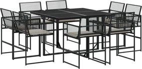vidaXL Set mobilier de grădină cu perne, 9 piese, negru, poliratan