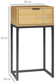 HOMCOM Măsuță auxiliară cu sertar Măsuță auxiliară modernă cu picioare din oțel pentru hol, living 40x30x76cm Natural | Aosom Romania