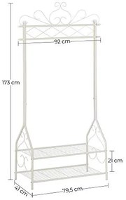 Suport haine cu 2 rafturi, 79.5 x 41 x 173 cm, metal, crem, Songmics