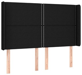 Tablie de pat cu LED, negru, 147x16x118 128 cm, textil 1, Negru, 147 x 16 x 118 128 cm