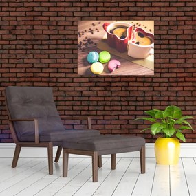 Tablou pe sticlă cu cafea și macarooni (70x50 cm)
