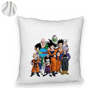 Perna Decorativa Fluffy cu Dragonball Characters 2, 40x40 cm, Alba, Husa Detasabila, Burduf