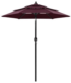 Umbrela de soare 3 niveluri, stalp aluminiu, rosu bordo, 2 m