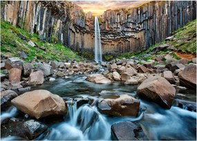 Tablou pe sticlă - Cascada Svartifoss, Islanda (70x50 cm)