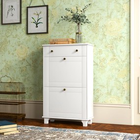HOMCOM Dulap Pantofi Slim cu 2 Uși, Sertar, Rafturi Reglabile, 8 Perechi, MDF, PAL, 60 x 23,5 x 98,5 cm, Alb | Aosom Romania