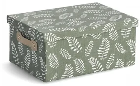 Cutie pentru depozitare cu capac, din bumbac si poliester, Leaves Large Verde Olive, L36xl26xH16,5 cm