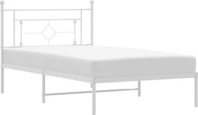 vidaXL Cadru de pat din metal cu tăblie, alb, 107x203 cm