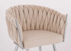 HR750 Scaun cu picioare Cromata Crem din Catifea