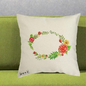 Perna Decorativa Coroana Florala Acuarela, 40x40 cm, Ecru, Husa Detasabila, Perna Inclusa, BEKZ®