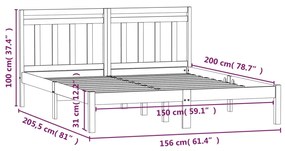 Cadru pat 5FT King Size, maro miere, 150x200 cm, lemn masiv maro miere, 150 x 200 cm