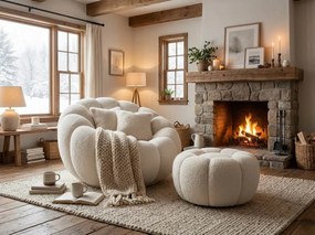 Fotoliu design BLOOM cu taburet, crem