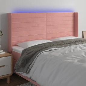 3124253 vidaXL Tăblie de pat cu LED, roz, 183x16x118/128 cm, catifea