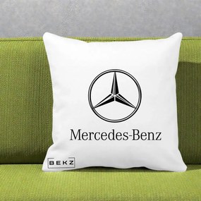 Perna Personalizata cu emblema Mercedes-Benz, 40x40 cm, Alba Mata, Husa Detasabila, Perna Inclusa, BEKZ®