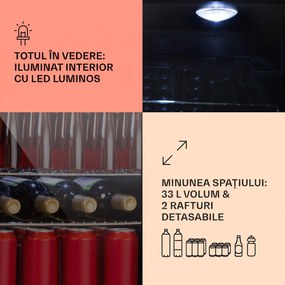 Klarstein Beersafe M Onyx, frigider, C, LED, 2 grătare metalice, ușă din sticlă, onyx