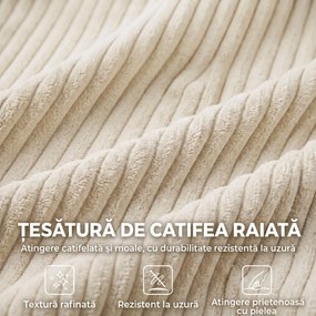HOMCOM Canapea Modulară în U cu 4 Locuri, 2 Pufuri cu Depozitare, Catifea Reiată, 306x153x85 cm, Crem | Aosom Romania