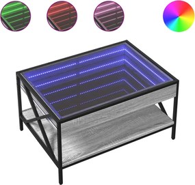 vidaXL Măsuță de cafea cu LED infinity, gri sonoma, 70x50x38 cm