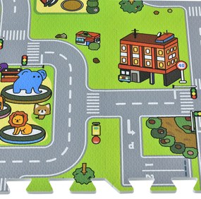 Covor de joacă sub formă de puzzle din 9 piese - strada