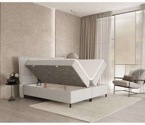 Pat boxspring gri deschis cu spațiu de depozitare 140x200 cm Sinai – Maison de Rêve