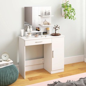 HOMCOM Masuță cu Oglindă de Machiaj din PAL Alb 90x38x138 cm | Aosom Romania