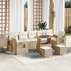 vidaXL Set mobilier grădină , 10 piese, cu perne, ratan poly bej, acacia.