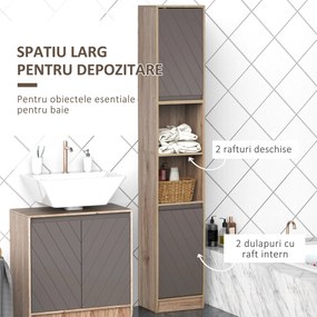 HOMCOM Dulap Baie Rafturi Reglabile Sertare PAL Stejar 30x24x170cm | Aosom Romania