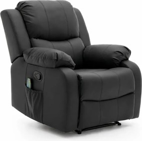 Fotoliu Masaj, Incalzire, rabatabil, sezut cu arcuri metalice, suport picioare extensibil, PU, Negru