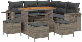 vidaXL Set de canapele pentru grădină cu pernă 9 pcs Gri poliratan