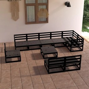 3075643 vidaXL Set mobilier de grădină, 10 piese, negru, lemn masiv de pin