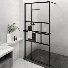 vidaXL Paravan duș walk-in cu raft negru 115x195cm sticlă ESG/aluminiu