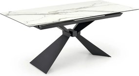 Masa extensibila LUCIANO, alb cu efect de marmura/negru, ceramica/stic