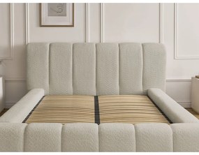 Pat matrimonial bej tapițat cu spațiu de depozitare cu somieră 140x190 cm Denali – Bobochic Paris