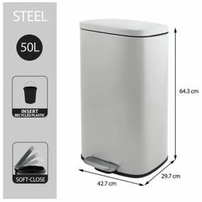 Coș de gunoi cu pedală soft-close Spirella Akira50 l, alb mat, 50 l