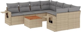 vidaXL Set canapele de grădină, 9 piese, cu perne, bej, poliratan