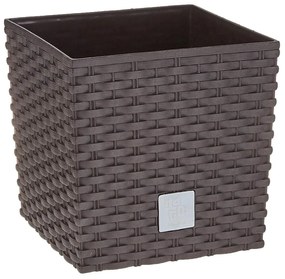 Ghiveci de flori, Prosperplast, Rato Low, patrat, 6.8 L, imitatie ratan, maro, 20x20x20.2 cm