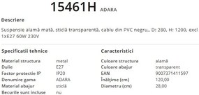 Pendul design modern, diametru 28cm, ADARA 15461H GL