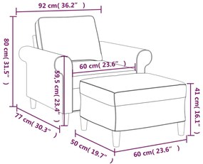Fotoliu canapea cu taburet, gri deschis, 60 cm, textil Gri deschis, 92 x 77 x 80 cm