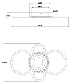 Plafonieră LED Globo 48039-40 LORETTA LED/40W/230V d. 35,5x53 cm negru