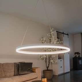 Lampă pendant de design albă 80 cm cu LED inclus cu dimmer în 3 trepte - Anello