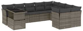 3266850 vidaXL Set mobilier de grădină cu perne, 10 piese, gri, poliratan