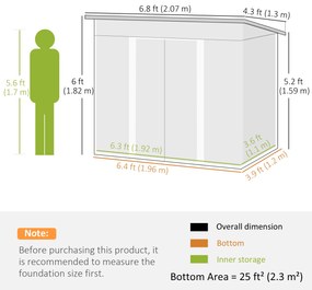 Outsunny Şopron din metal 2,3 m² 207 x 130 x 182 cm șopron cu acoperiş în pantă fereastră cadru pentru pardoseală negru | Aosom Romania