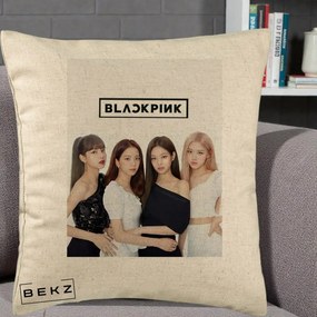 Perna Personalizata K-pop BLACKPINK Foto Grup-Negru, 40x40 cm, Bej, Husa Detasabila, Perna Inclusa, BEKZ®
