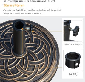 Outsunny Suport Umbrelă 12kg, Design Rotund, Stil Bronz, pentru Exterior | Aosom Romania
