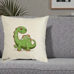 Perna Decorativa Brontosaur Verde Simpatic, 40x40 cm, Ecru, Husa Detasabila, Perna Inclusa, BEKZ®