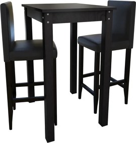 vidaXL Masă de bar cu 2 scaune de bar, negru